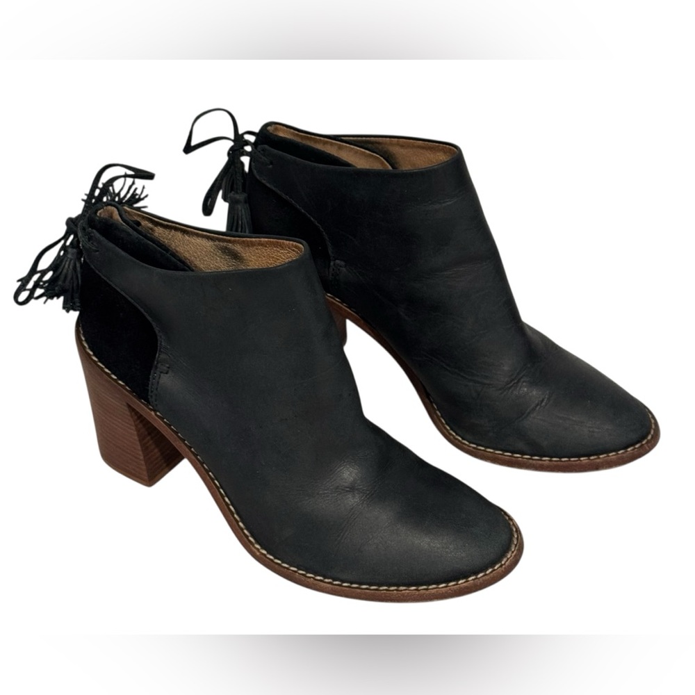 Sezane Madewell High Heel Tassel Black Leather Ankle Boots Sz. 8 1/2 - Picture 2 of 11